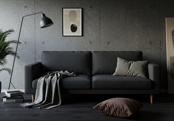Modern Living Room Interior Design with Dark Sofa