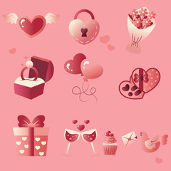 Valentine's day elements. Hand drawn vector illustration