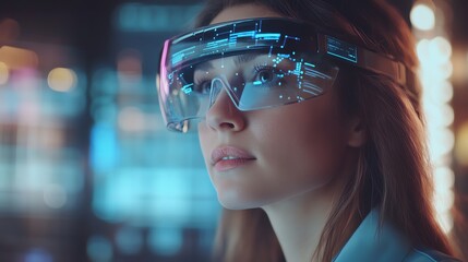 Expert female IT specialist interacting with augmented reality interface on tablet, hightech server farm, overseeing cloud computing operations for cybersecurity firm