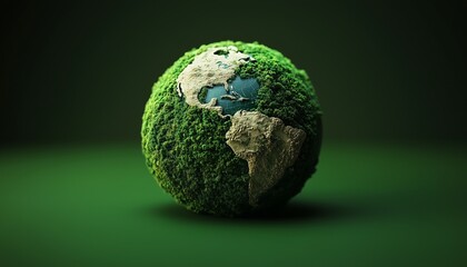 The green globe is covered by moss blurred deep background