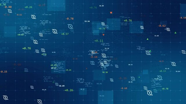 Global currencies exchange on abstract digital world map background. Stock market investment and trading concept