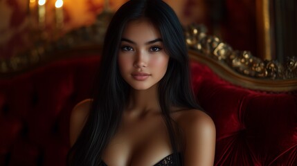 Fototapeta premium Graceful Elegance: A Woman’s Poise in a Luxe, Ambient Setting