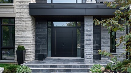 Modern Black Front Exterior Door, AI generated image