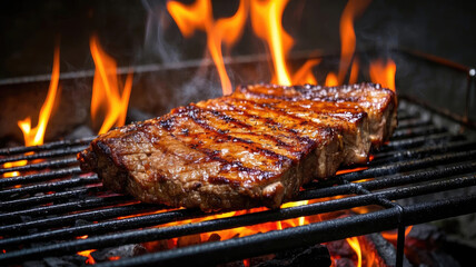 Delicious juicy and tasty grilled steak with fresh vegetables and herbs