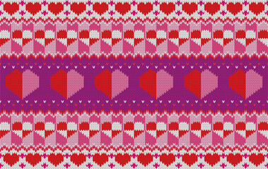 Knitted pattern seamless heart Valentine day. traditional knitted pattern vector heart design. Designed for background ,wallpaper ,valentine day ,clothing ,knitted pattern ,fabric ,embroidery ,textile