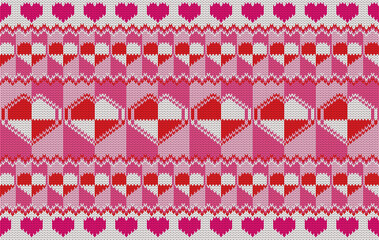 Knitted pattern seamless fabric Valentine day. traditional knitted pattern vector love day design. Designed for background ,wallpaper ,valentine ,clothing ,knitted pattern ,fabric ,embroidery ,textile