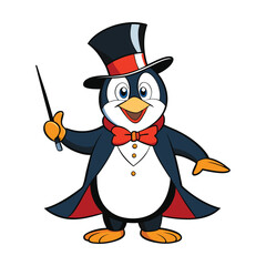 The penguin Becomes a Magician on white background. penguin cartoon vector illustration