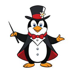 The penguin Becomes a Magician on white background. penguin cartoon vector illustration