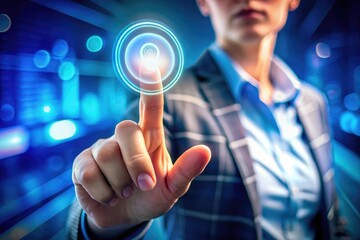 Hand Clicking Insight Button, AI Photo, Candid, Business, Technology