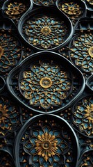 Intricate gold and blue ornate pattern.