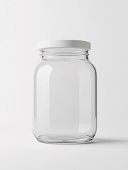 Elegant isolated glass jar mockup, ideal for branding presentations and showcasing labels or custom designs in studio lighting.