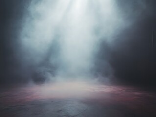 Bright White Spotlights Shining Through a Foggy Stage Setting, Perfect for Theater, Concerts, and Dramatic Event Backgrounds