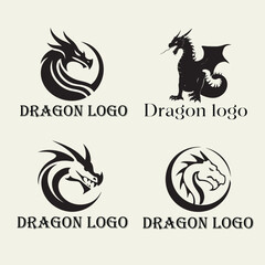 Obraz premium Hand-drawn Dragon logo vector silhouette illustration design.