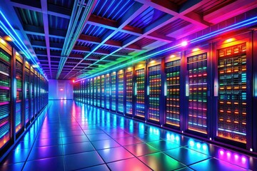 High-Tech Server Room, Futuristic Data Center, Spacious Room, Copy Space,  Modern Technology