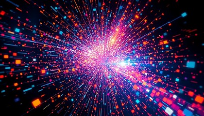 Fototapeta premium Vibrant Neon Particle Burst Exploding Colorful Light Streaks