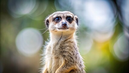 Fototapeta premium Isolated meerkat, viewed from above, against a stark white backdrop; a crisp, high-resolution wildlife image.