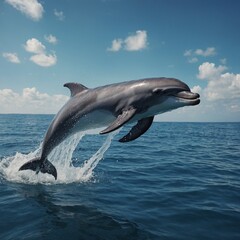 Fototapeta premium A pixel art dolphin jumping joyfully.