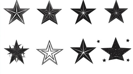 Obraz premium Collection of Eight Unique Black and White Star Designs for Graphics