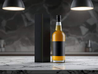 matte bottle and box on marble countertop
