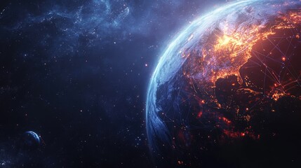 Stunning Earth View with Bright City Lights and Cosmic Background