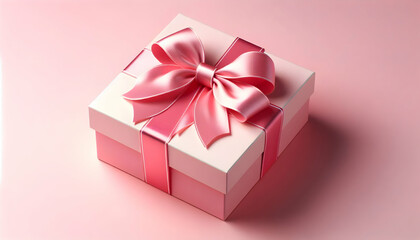 Pink A pink gift box with a glossy finish and a large, glossy pink ribbon bow The interior of the box is 1