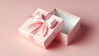 Obraz premium Pink A light pink gift box with a satin finish, featuring a delicate bow on top The box is open, revealin1