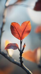 Obraz premium Close up of a Vibrant Red Heart Shaped Leaf on a Delicate Tree Branch