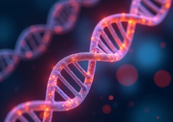 Illuminated DNA strand glowing in vibrant colors against a dark background