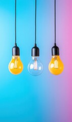 Stylish Hanging Light Bulbs with Colorful Background in Bright Blue and Pink Gradients