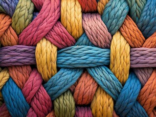Vividly Colored Twisted Ropes Displayed in a Spectrum of Bright Hues, Perfect for Textile, Craft, and Artistic Design Inspiration