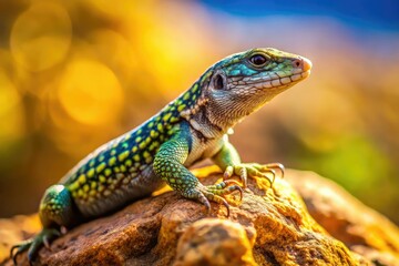 Fototapeta premium Long Exposure Lizard on Rock, Nature Photography, Wildlife, Reptile, Landscape, Outdoor, AI Art, Stunning, Beautiful, Realistic