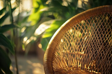 Intricate Woven Rattan Chair in Sunlit Corner