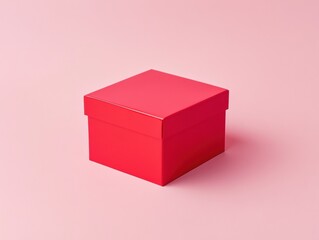 Obraz premium Red gift box on pastel pink background 