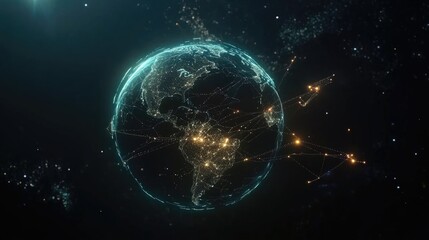 Obraz premium Global Network Visualization of Earth with Illuminated Connections