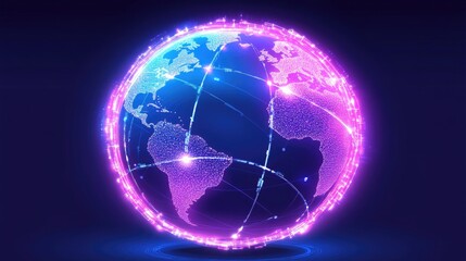 Fototapeta premium Colorful Digital Globe with Network Connections and Bright Lights