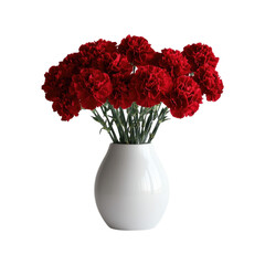 Obraz premium Red carnation bouquet in a white ceramic vase isolated on white or transparent PNG
