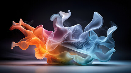 Obraz premium Surreal fractal patterns representing thoughts, in vivid orange, purple, and teal, expanding and evolving in a dark purple and blue gradient, symbolizing the complexity of the human mind 