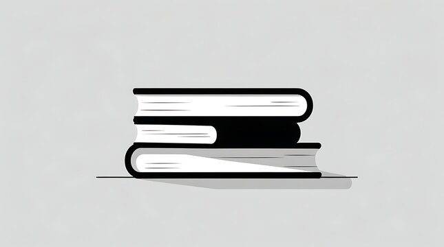 Minimalist illustration of stacked books emphasizing knowledge, education, reading, and literature, highlighting simplicity and elegance in black-and-white art suitable for learning and academic theme
