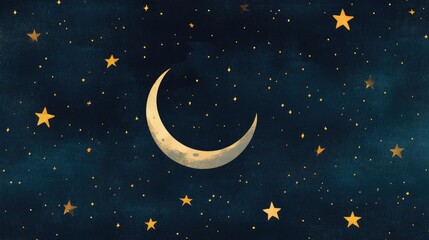 Naklejka premium Serene Moon and Twinkling Stars Against a Deep Blue Sky