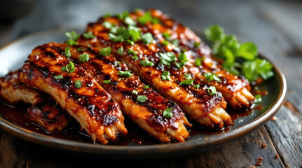 Delicious juicy and tasty grilled steak with fresh vegetables and herbs