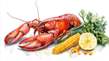 A beautifully hand-painted watercolor seafood | Lobster | Perfect for restaurant menus, seafood packaging, culinary blogs, recipe books, and ocean-themed designs