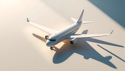 Fototapeta premium White Airplane Model Casts Shadow On Light Background