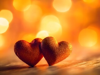 Fototapeta premium Glowing Crimson Hearts on a Warm Bokeh Background Evoking Romance and Affection
