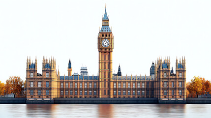 Fototapeta premium Isolated 3D render of the Houses of Parliament and Big Ben in autumn.