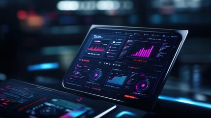 Obraz premium Futuristic digital dashboard with graphs and analytics for data visualization and technology analysis