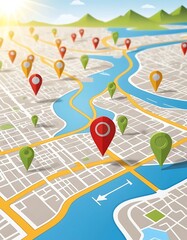 Colorful Location Markers on a City Map Illustration