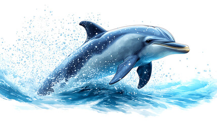 Naklejka premium Dolphin leaping from ocean water, splashing.