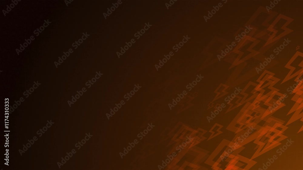 Poster orange thunder shapes are moving from the bottom right of a gradient grid abstract background, horiz