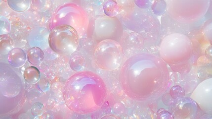 Pastel iridescent bubbles floating in ethereal space