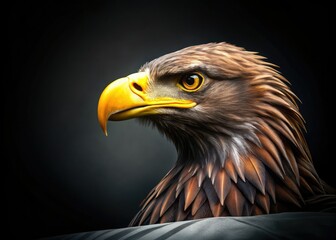 Obraz premium Minimalist Eagle Head Profile - Panoramic Black Banner Background